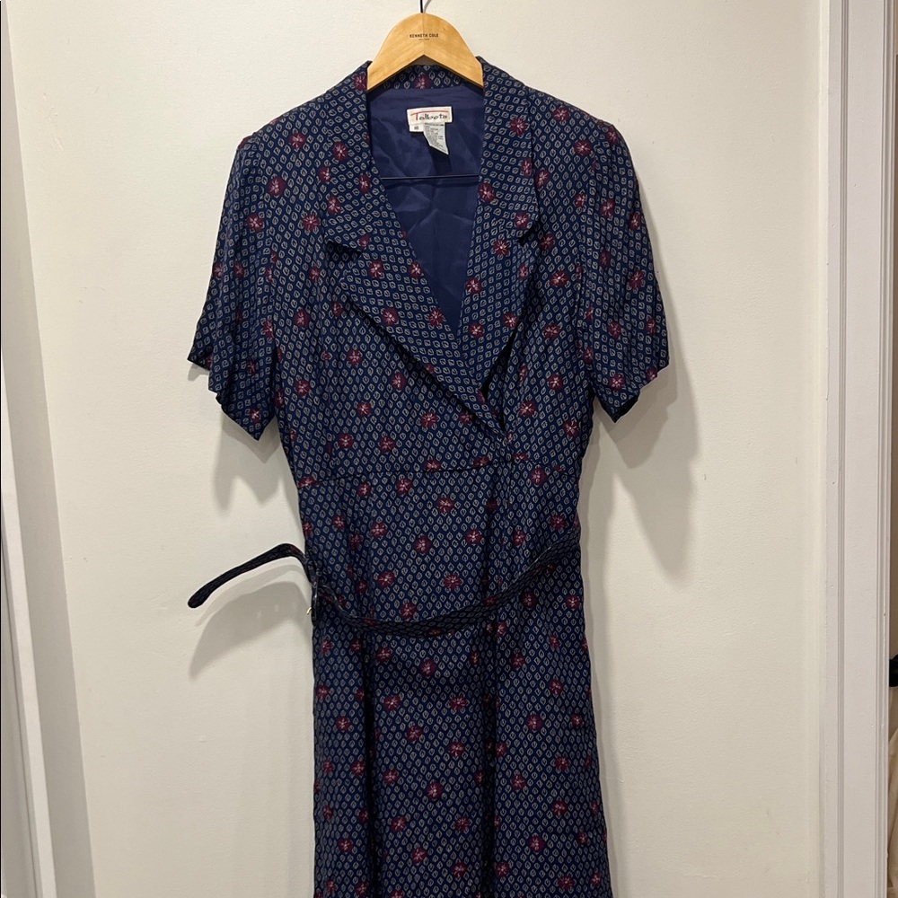 Talbots Navy and Red Patterned Midi Dress